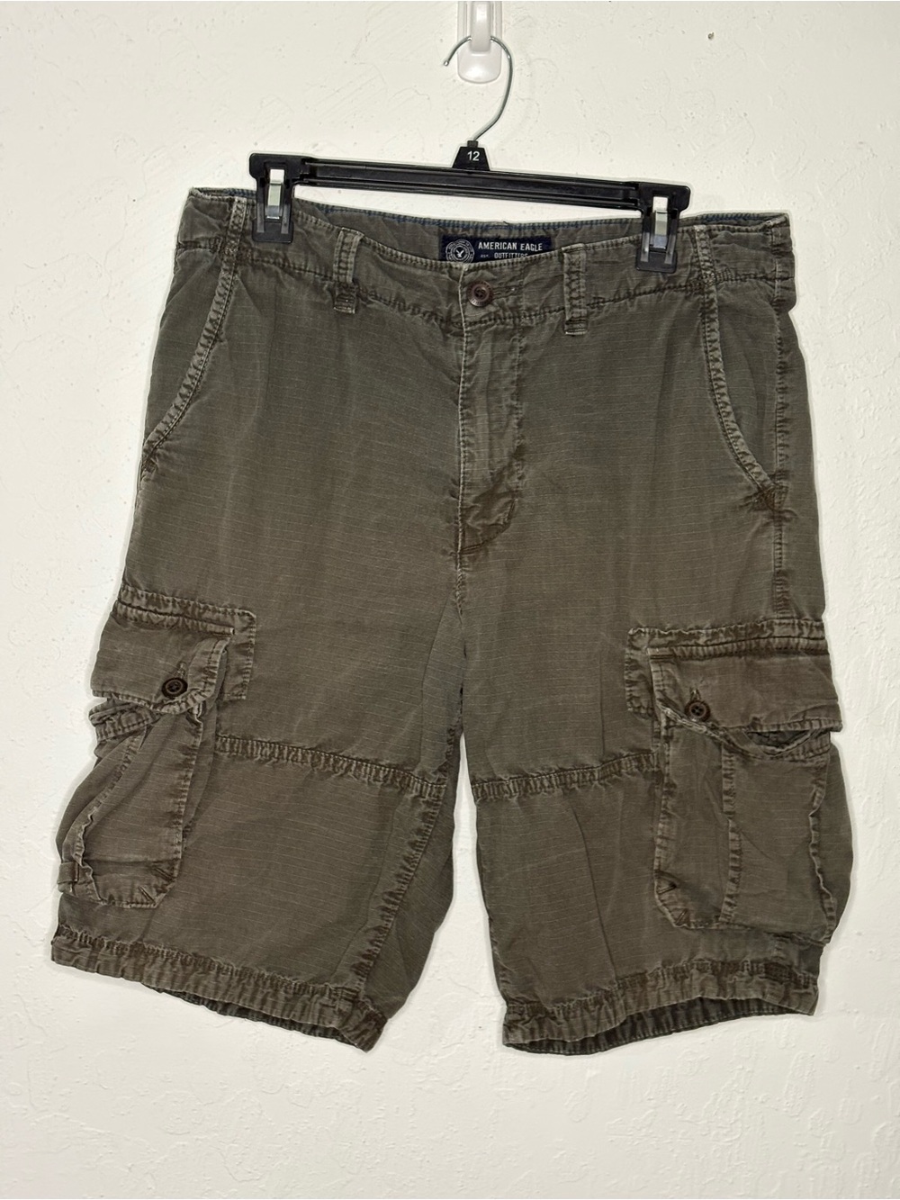 VTG American Eagle Men 35 Cargo Shorts Y2K Faded Black 12" Baggy Ripstop Surplus